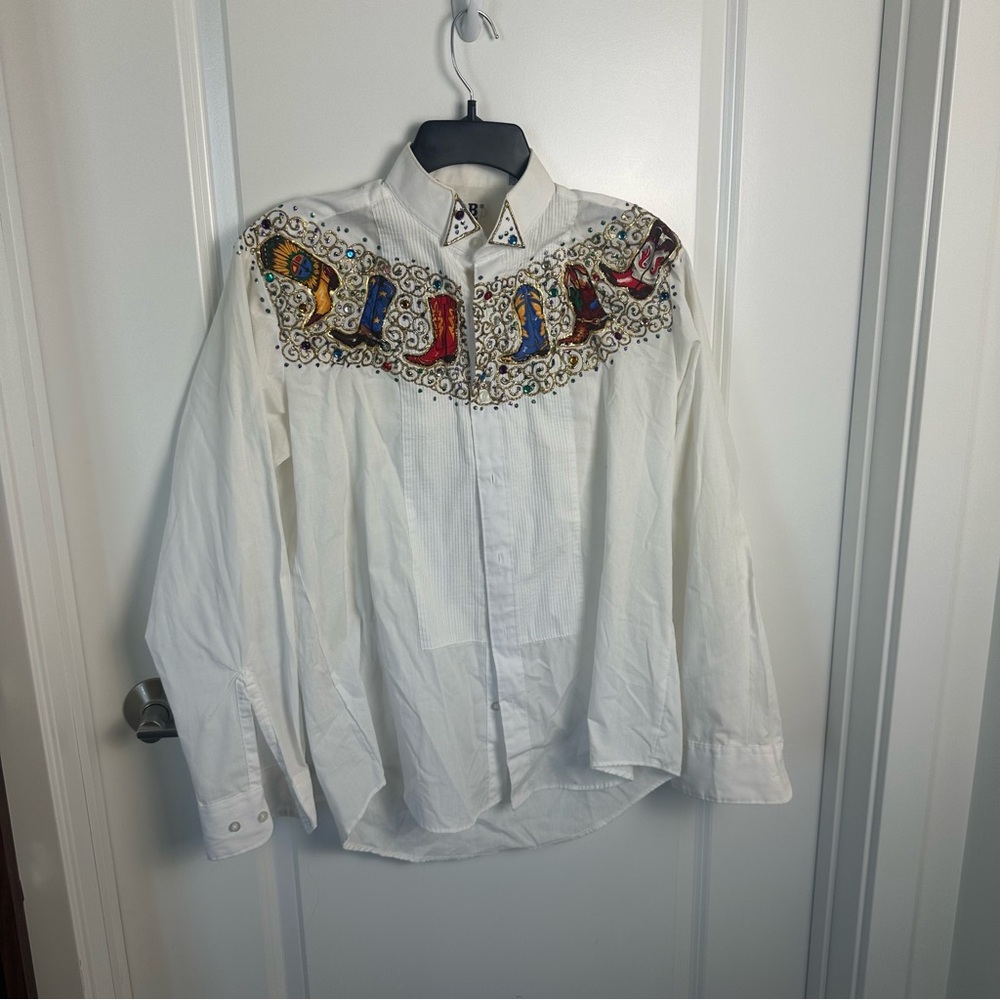 Vintage western glue pen embroidered bedazzle button down